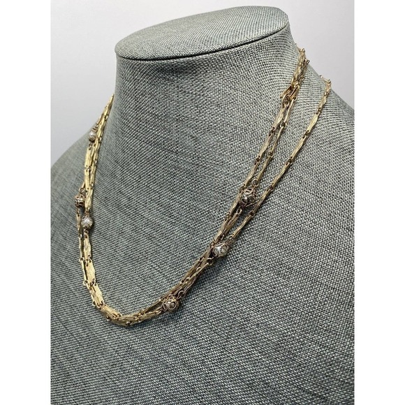 Necklace Vintage Caged Pearls Gold Tone Metal Beads Linked 30” - Picture 2 of 16